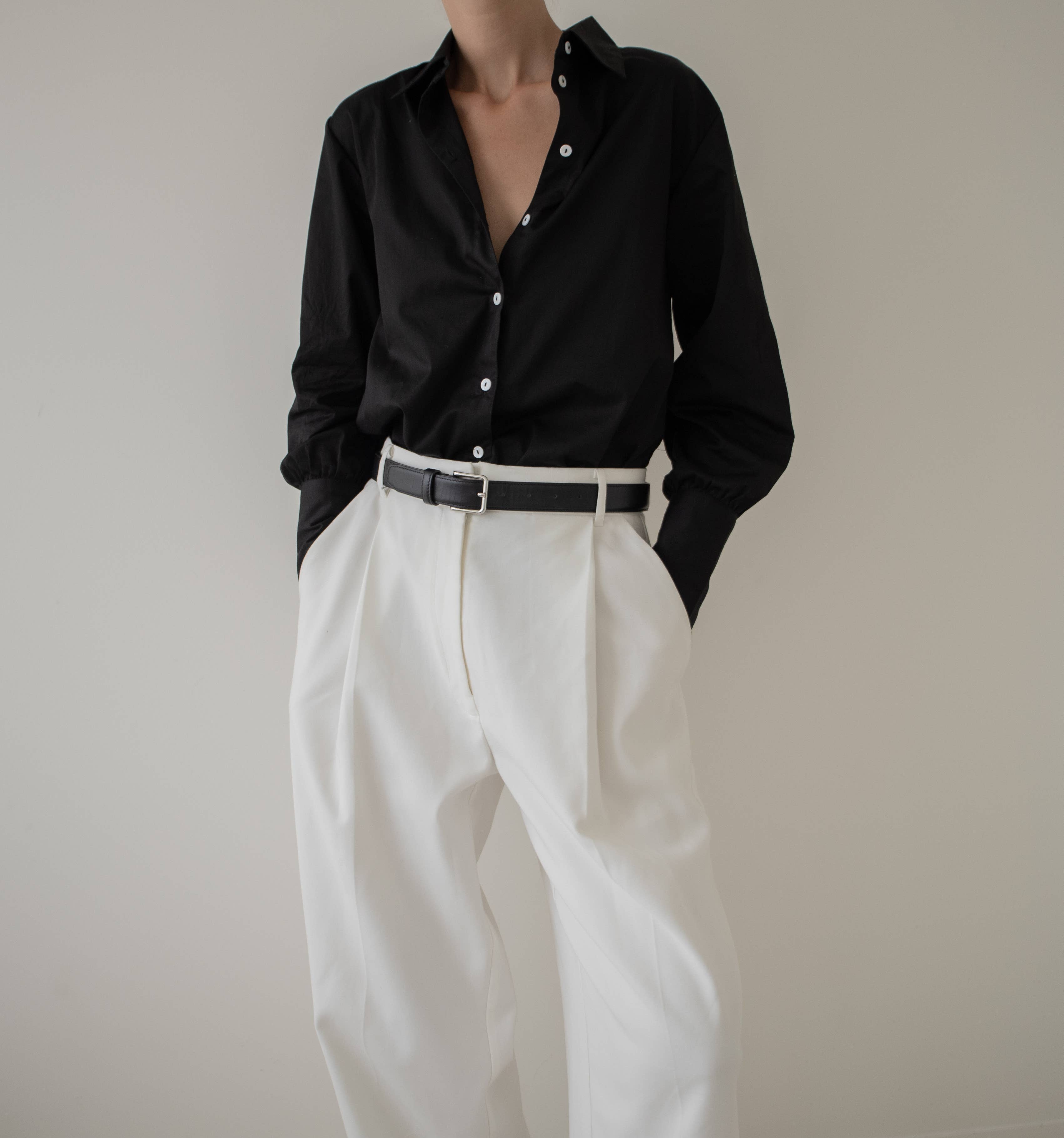 LAUDE the Label - Wholesale Button Down Shirt - Women's - Button Down shirt, black poplin / Museo1