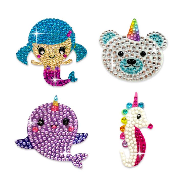Whimsical Set of 4 2" Rhinestone Stickers for wholesale by StickerBeans