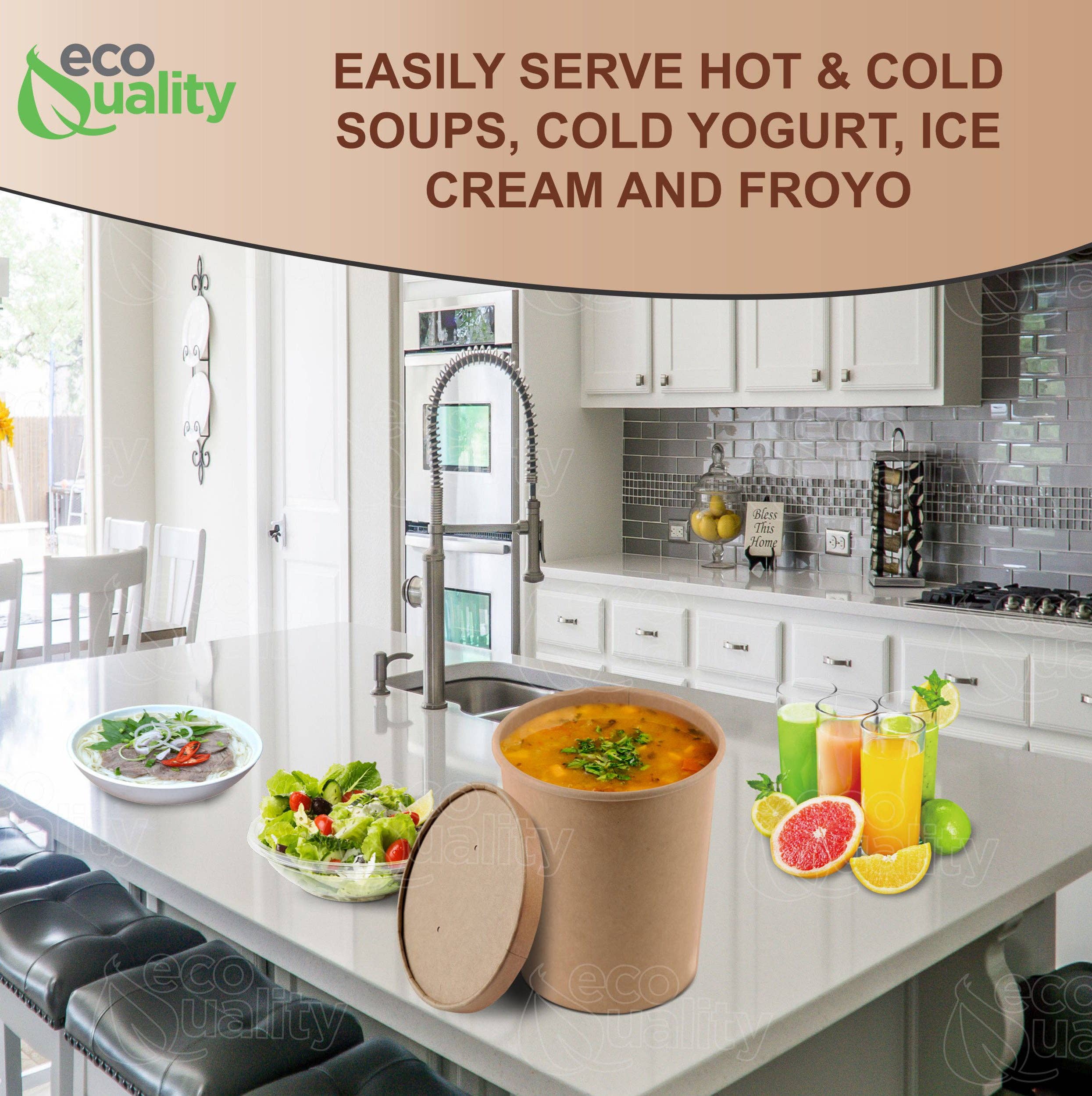 EcoQuality - Wholesale Voedselopslagcontainer - 32 oz kraftpapieren voedselsoepbeker voor eenmalig gebruik met geventileerd papier6