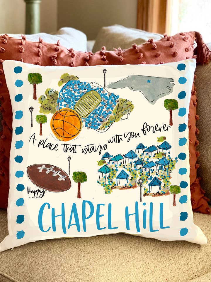 Chapel Hill, NC Double Sided Pillow for wholesale by Happy By Rachel, LLC