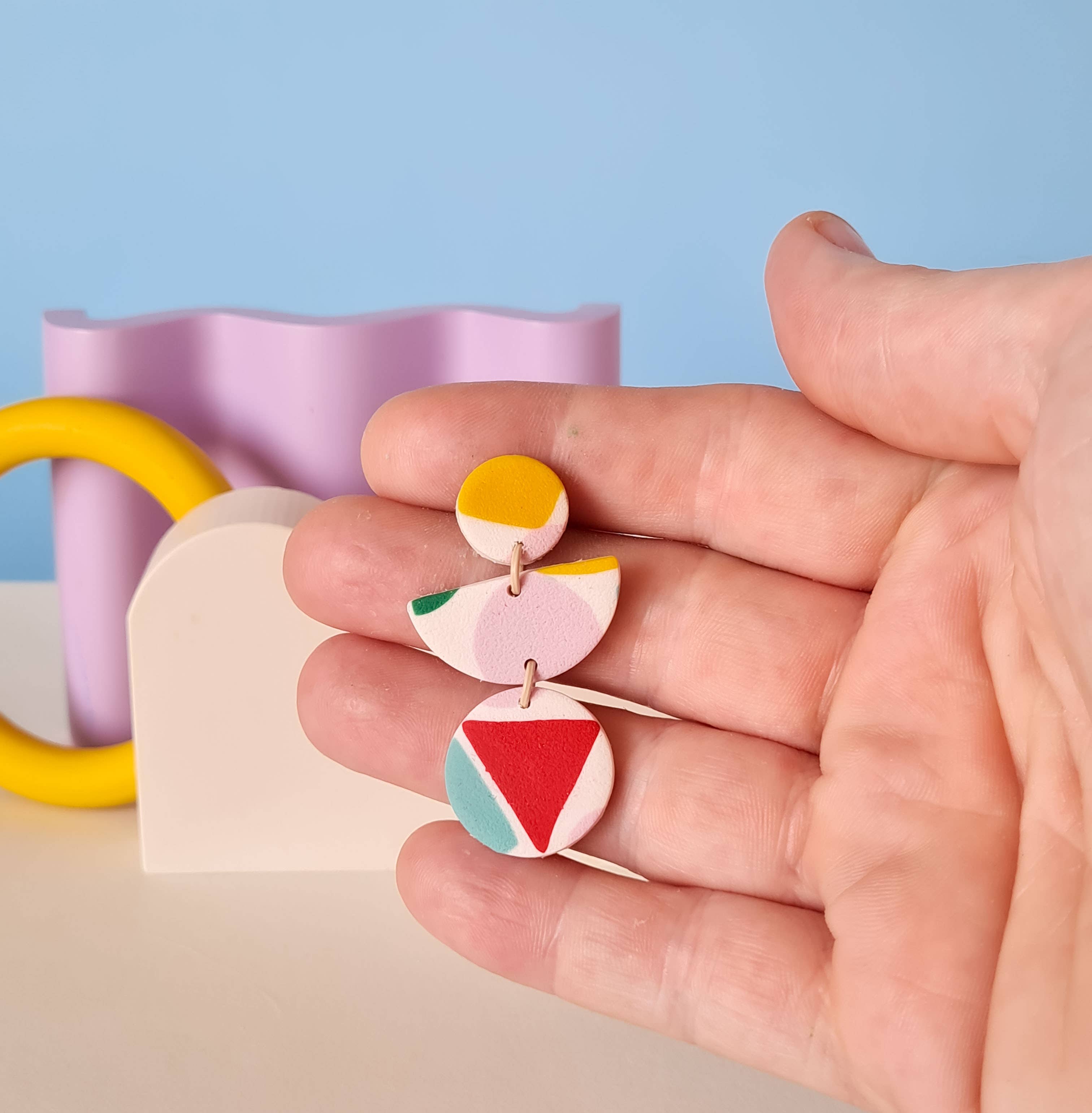 Mono - Wholesale Dangle Earrings - colorful patterned handmade clay earrings in 19 varieties31