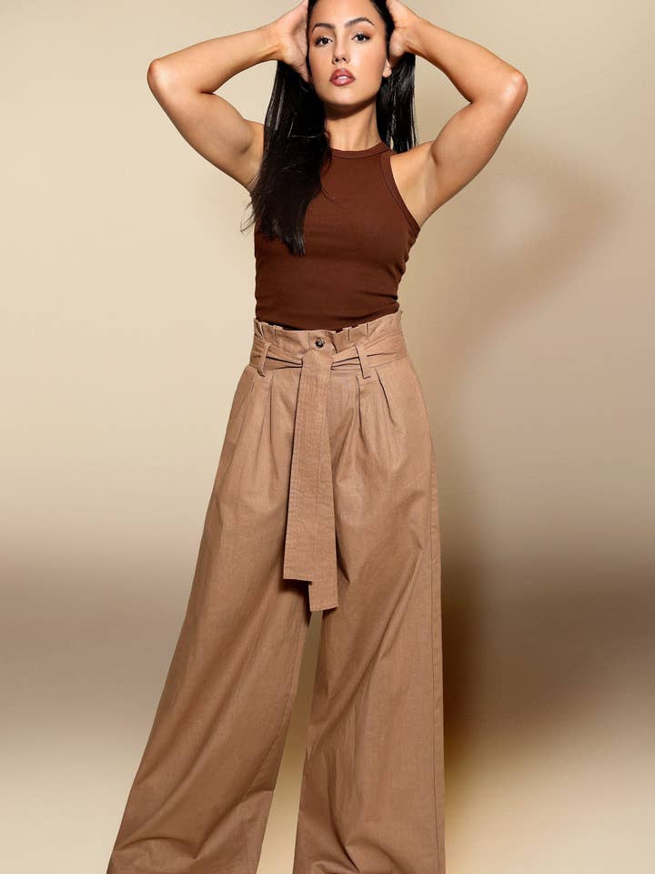 Mocha Belted Waist Pant for wholesale by GRL The Label