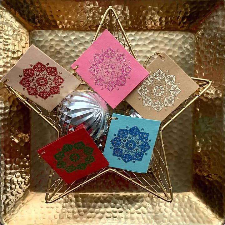 Mandala - Set of 10 Handmade Paper Gift Tags with Strings for wholesale by Bombay Paper