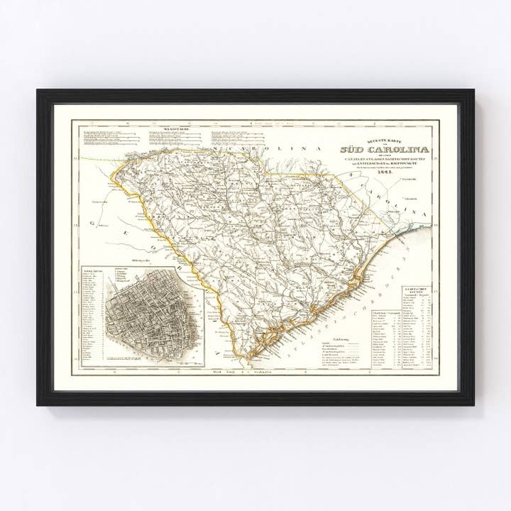 Vintage Map of South Carolina 1845 for wholesale by Ted's Vintage Art