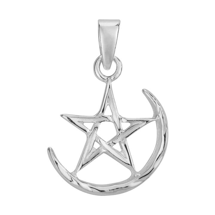 Crescent Moon Pentagram 925 Silver Pendant (USA-DDP) for wholesale by Silver Jewellery Cavern Wholesale