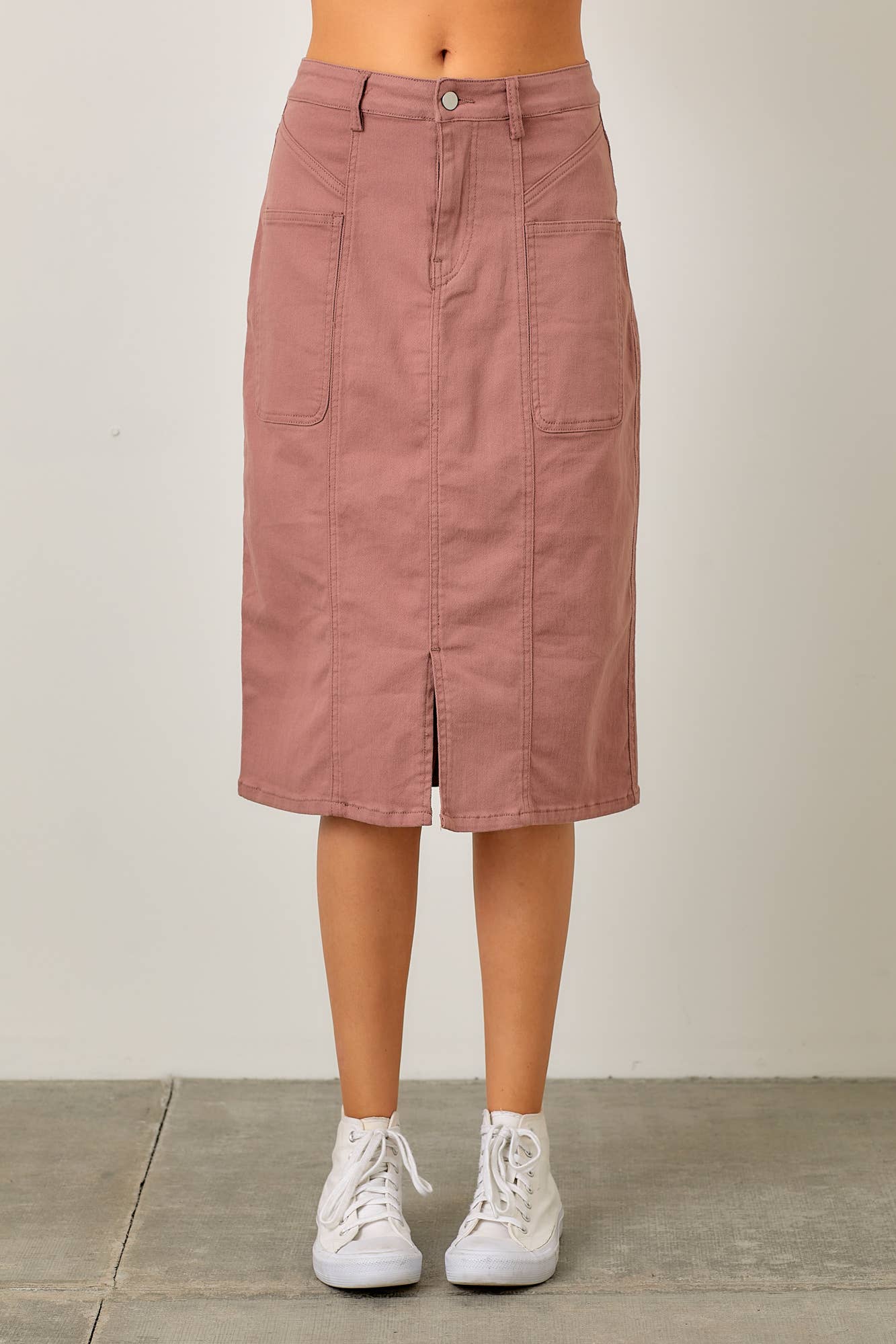 Polagram by Wellmade USA - Vente Jupe – femme - Jupe longue en denim avec détail fente arrière1