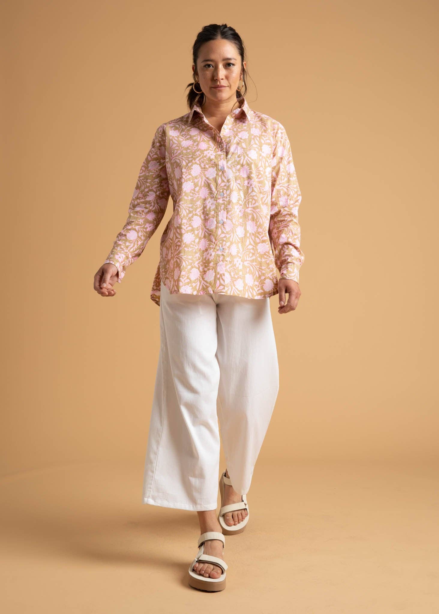 Good Boyfriend Shirt - Floral Escape Baked Clay & Neon Pink for wholesale on Faire10