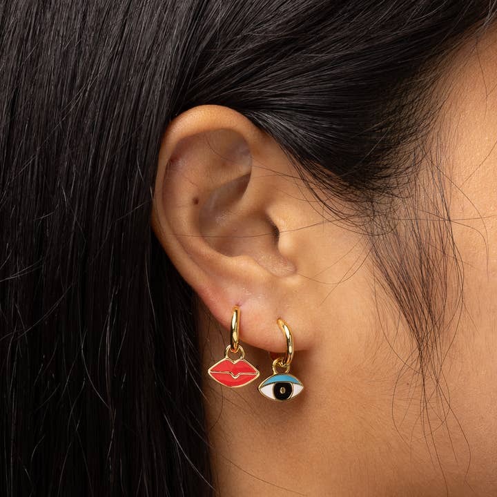 Yellow Owl Workshop - Wholesale Huggie Earrings - Hoop Earrings - Eye/Lips - Gold Statement Jewelry1