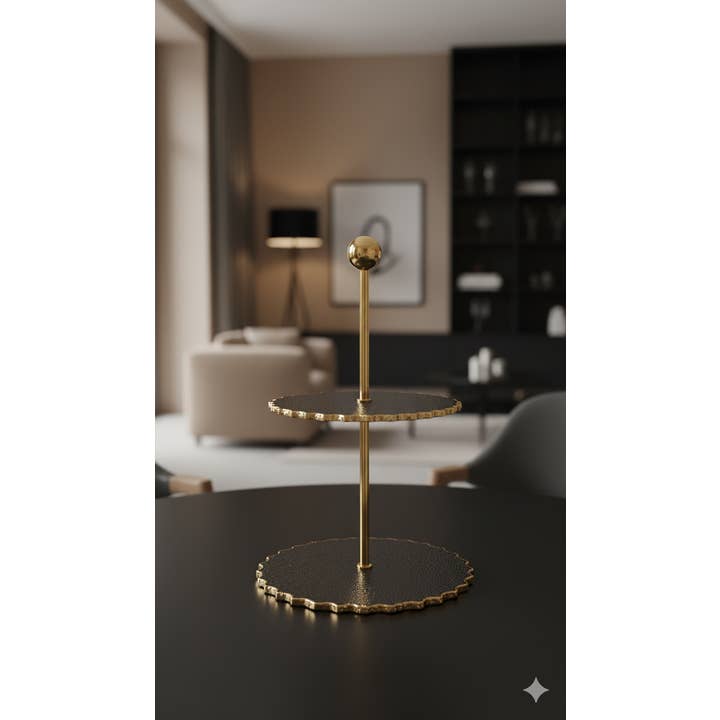 Interio Home - Wholesale Cake Stand - Antoinette Cake Stand – Gold & Black Enamel Dessert Stand1
