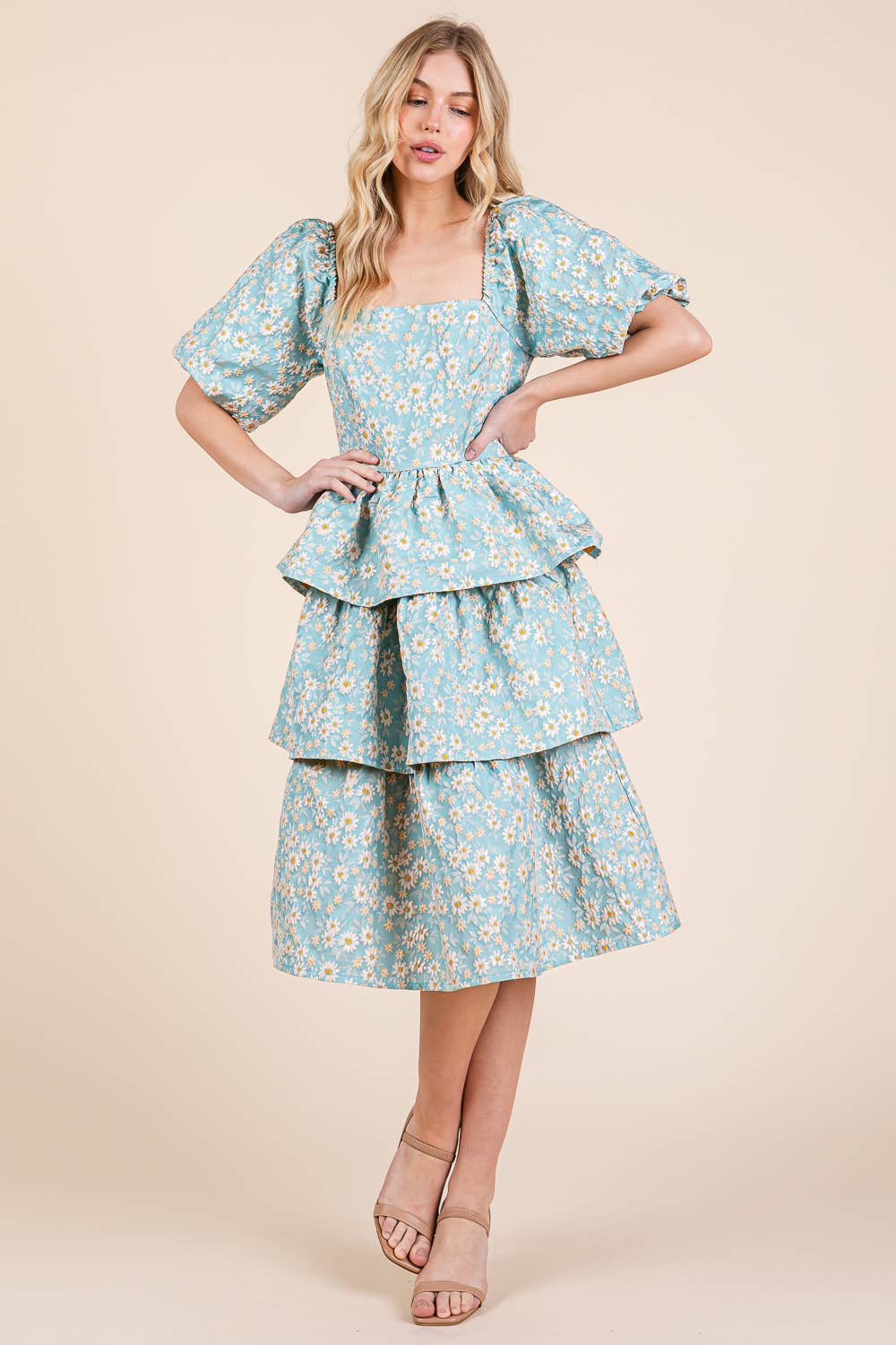 GeeGee x Lovelo - Wholesale Jurk - Dames - Floral Jacquard Gelaagde Midi Jurk, MD5154814