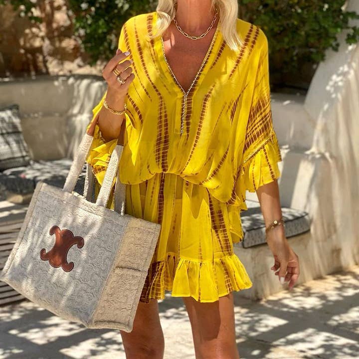 Yellow LEOPARD PRINT HALTER SLEEVELESS LONG DRESS for wholesale on Faire