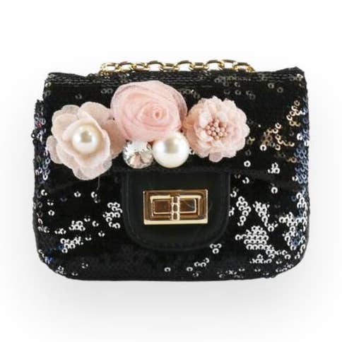 Doe a Dear - Vente Sac à bandoulière – enfant - P30 B1301 Sac à paillettes avec appliques florales (5 couleurs)1