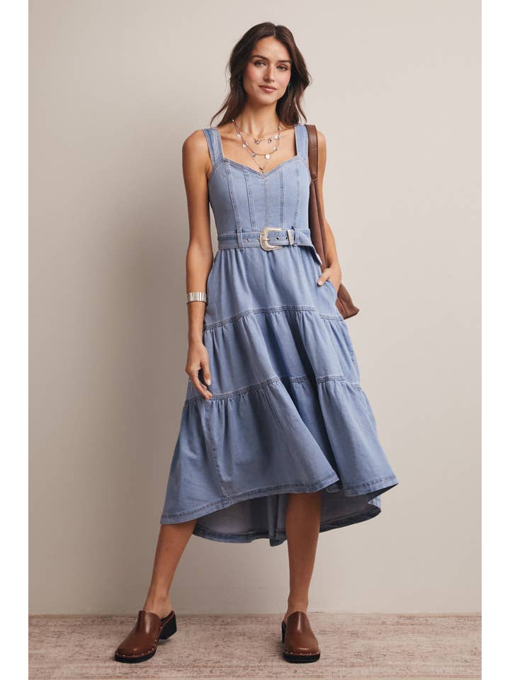 Forte - Wholesale Dress - Women's - Tiered Denim Maxi Dress FD00239