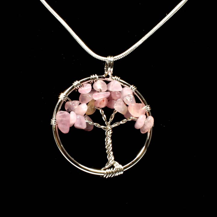 Colgante Árbol de la Vida de Cuarzo Rosa con Cadena para venta al por mayor de The Psychic Tree