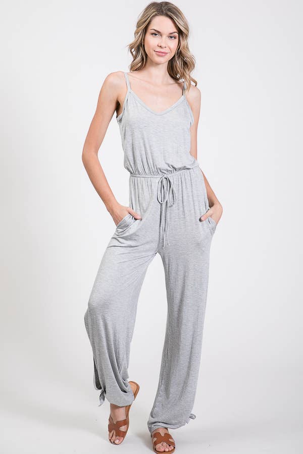 7th Ray - Wholesale Jumpsuit - Women's - Classic Aesthetic Split Side Tied Hem Jumpsuit J241814