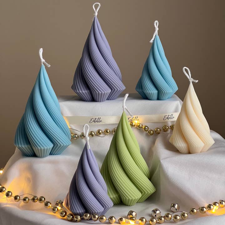Swirl Stripped Christmas Tree Candle for wholesale by Estelle Studio