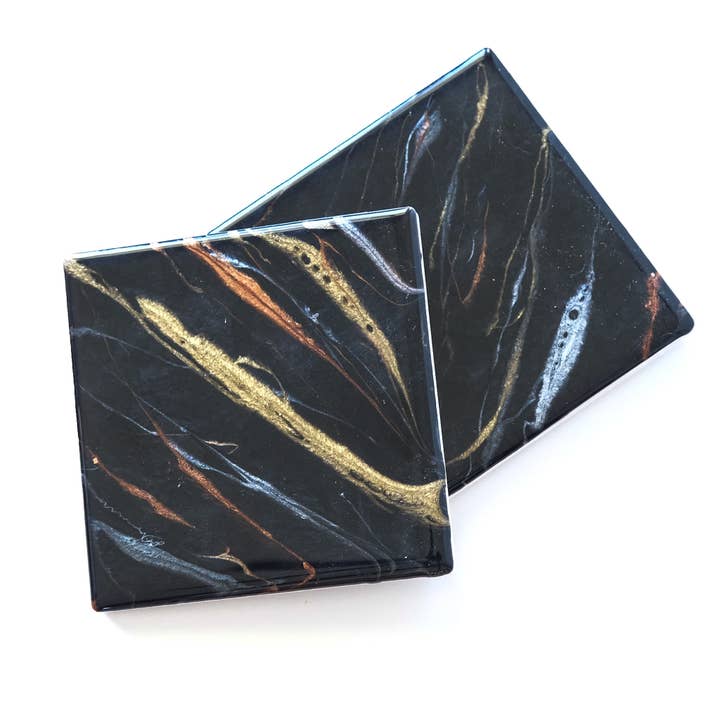 Metallic sorte striber bordskånere - sæt med 4 for engroshandel hos Vixen Hollow Arts