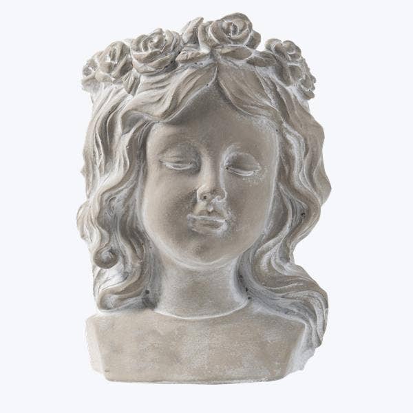Vintage Woman With Roses Cement Planter Decor for wholesale by Young's