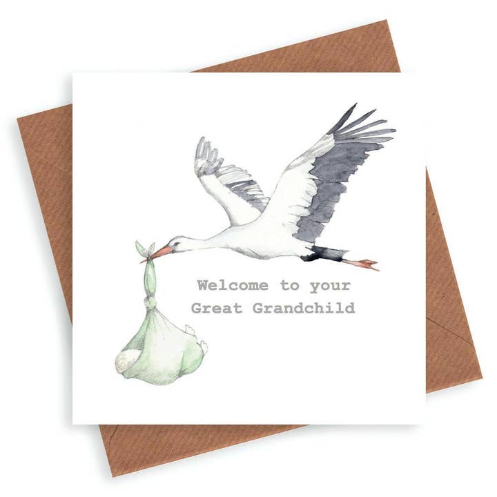 New Great Grandchild Card - Luxury Watercolour Greeting Card With Kraft Envelope Included for wholesale by Crumble & Core