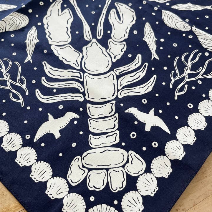 A Wee Maine Artist - Wholesale Bandana - Women's - Navy Blue and White Cotton Nautical Bandana