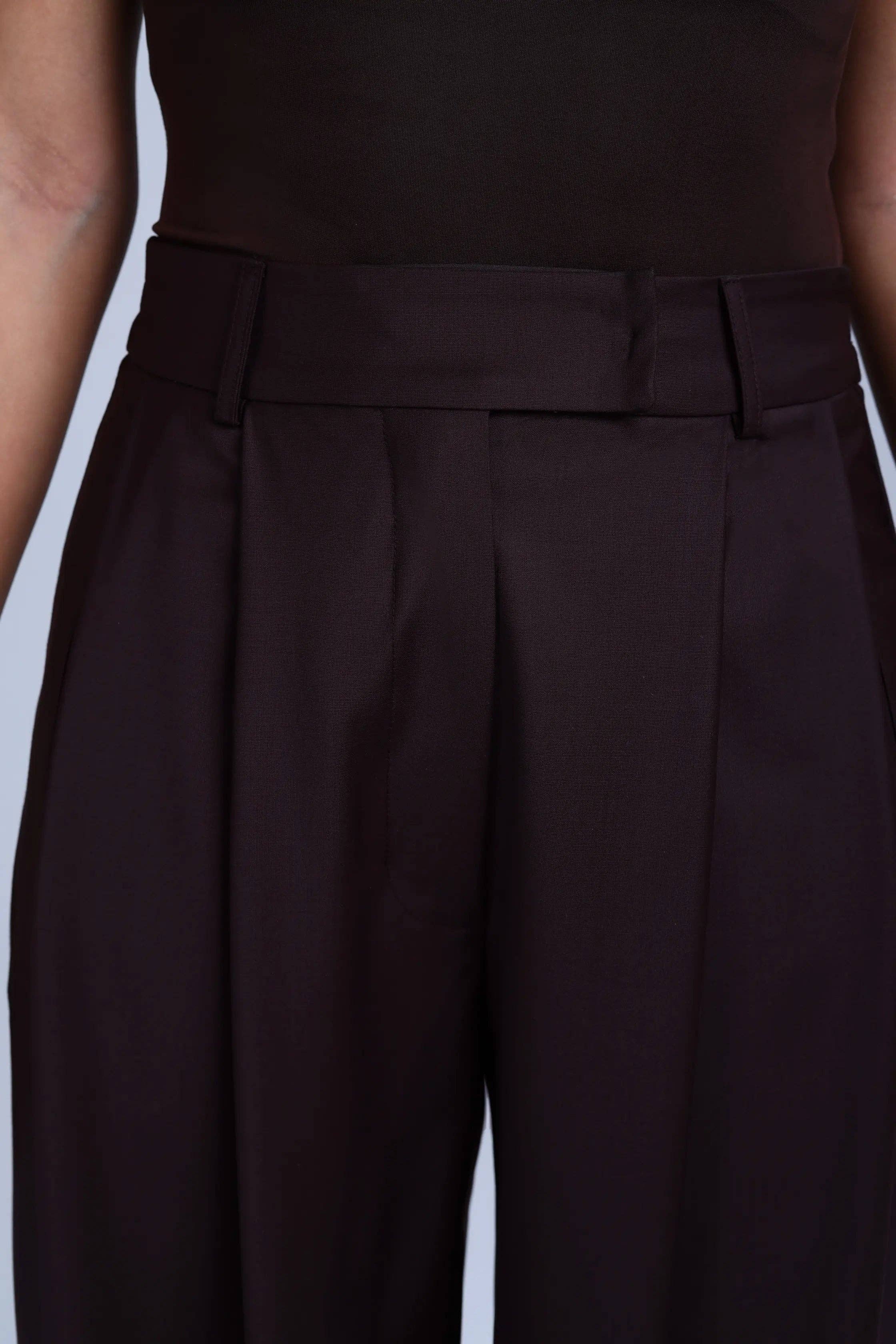 ETNA - Wholesale Suit Pants - Women's - Monica Suit Wide-leg Brown Virgin Wool Pants5