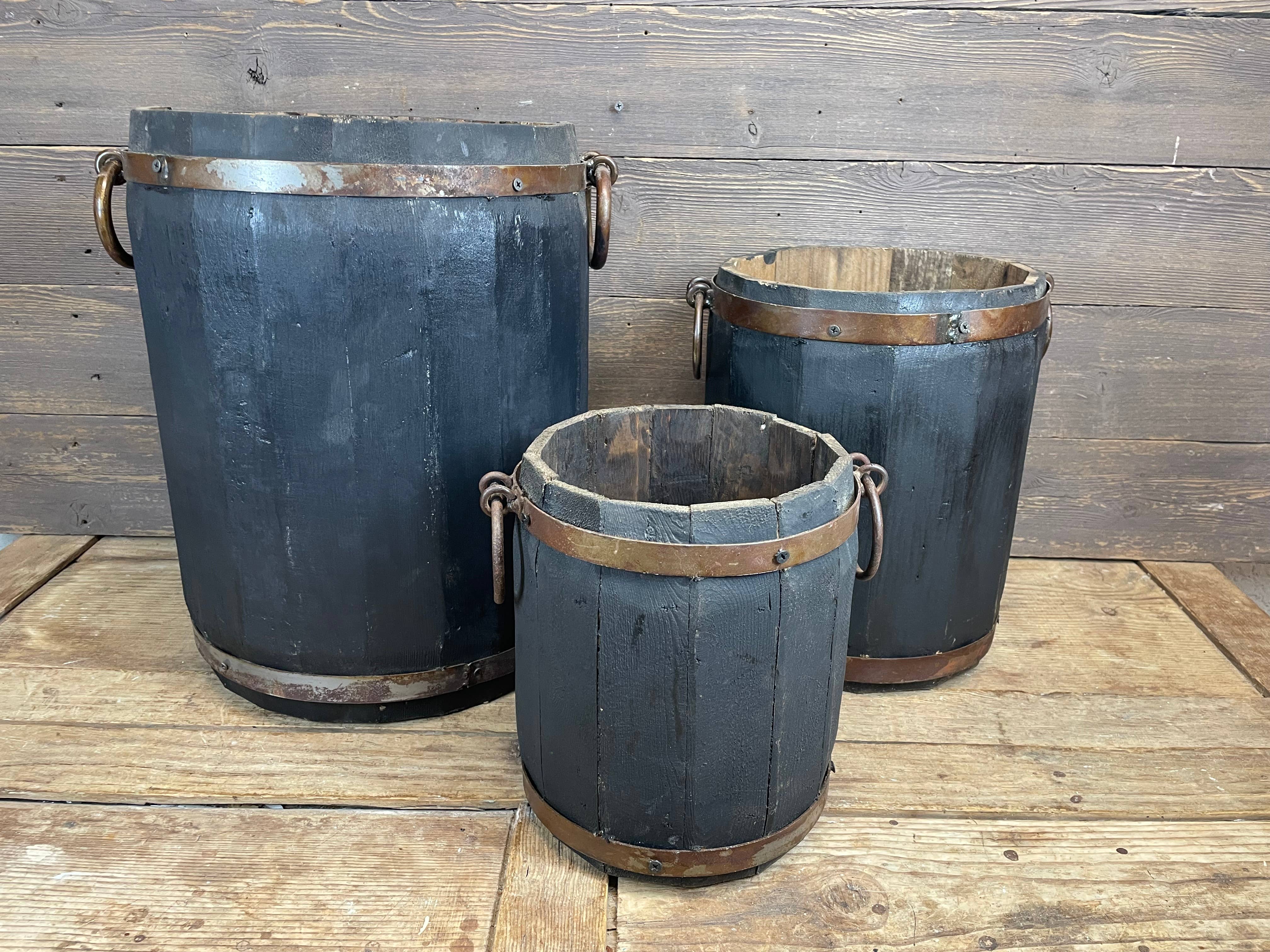 My Amigos Imports - Wholesale Bucket/Pail - Rustic Trim Bucket-Wooden-Handmade-3 Sizes-Black Tone4