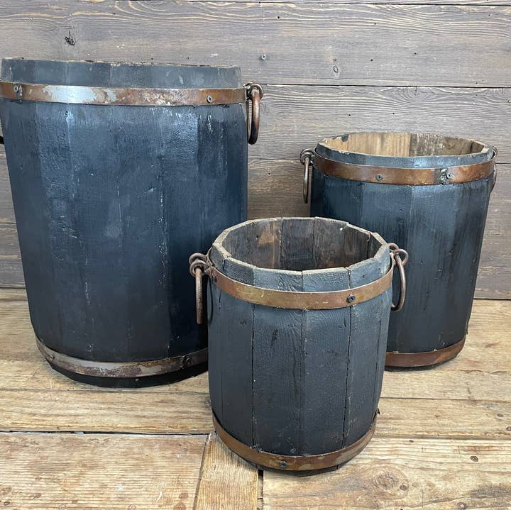 My Amigos Imports - Wholesale Bucket/Pail - Rustic Trim Bucket-Wooden-Handmade-3 Sizes-Black Tone6