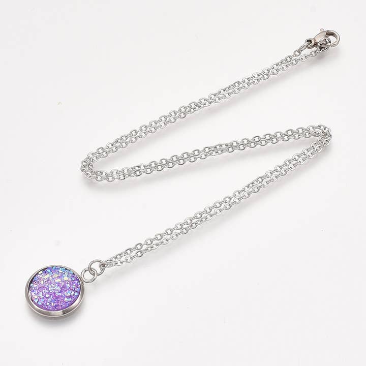 Minimalist Druzy Necklace Round Simulated Geode Dainty SS for wholesale by BG & Accessories