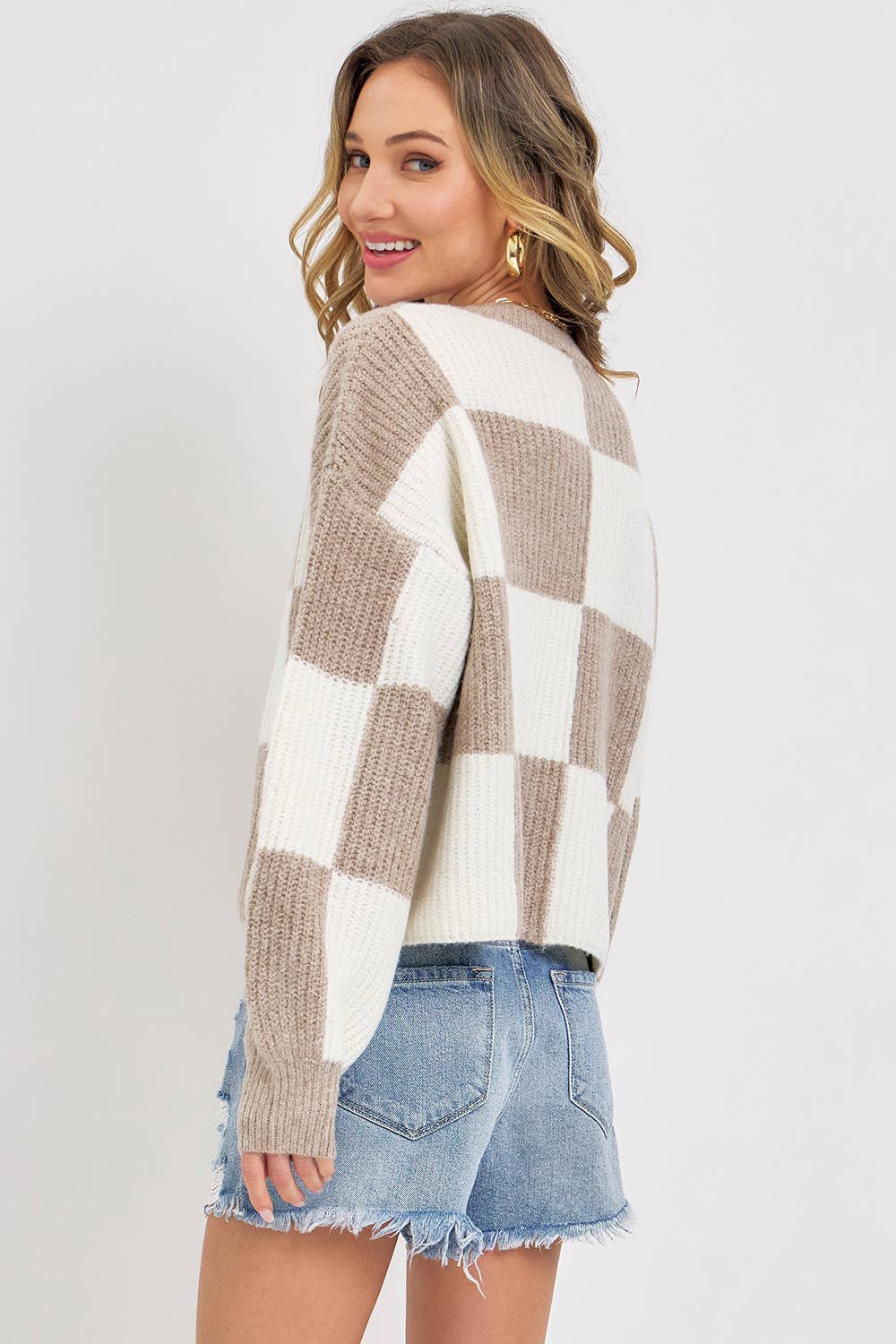 Sweet Lovely by Jen - Wholesale Knit Sweater - Women's - CASUAL SOFT COZY  RELAXED FIT CHECKER KNIT SWEATER28