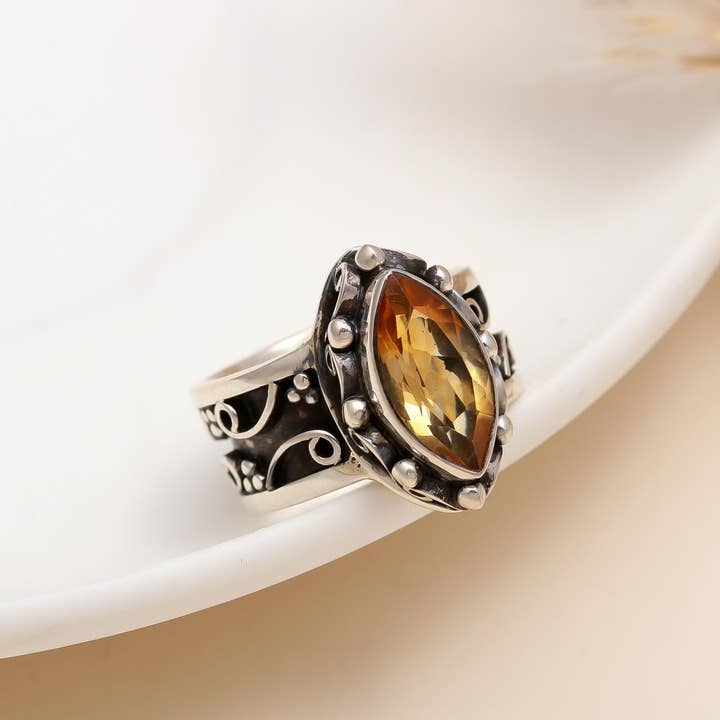 Citrine Scroll Ring in 925 Sterling Silver for wholesale by AG 925 JEWELLERY