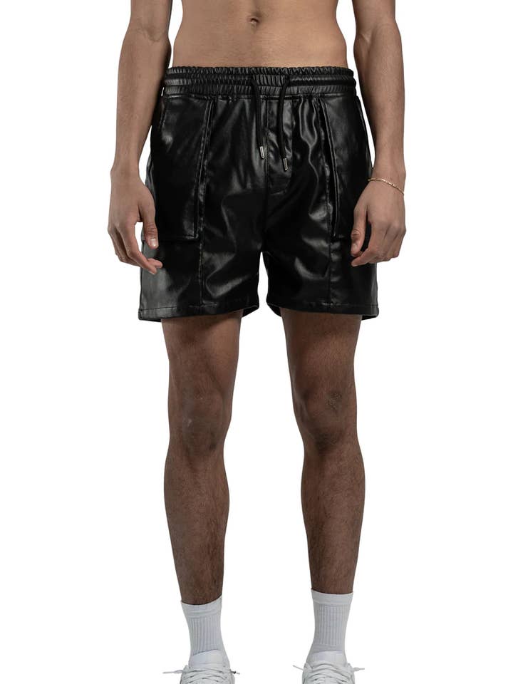 LEATHER SHORTS - BLACK for wholesale by BOMBER CLOTHING