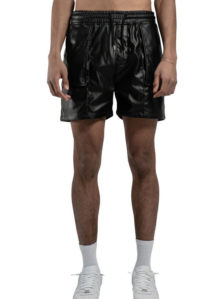 PANTALONES CORTOS DE CUERO - NEGRO para venta al por mayor de BOMBER CLOTHING