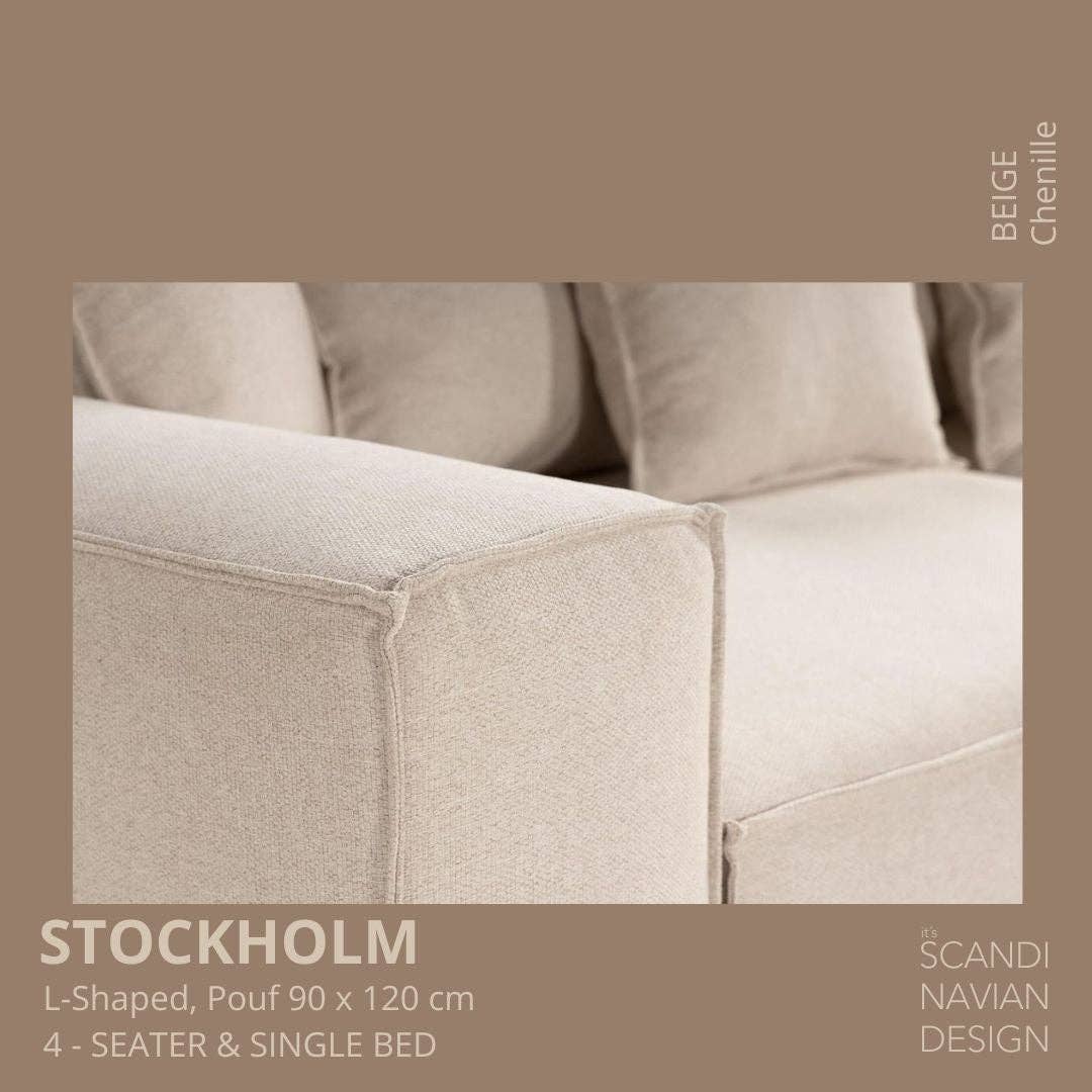 Stockholm L-Shaped sofa/single bed Chenille Beige removable & washable cover for wholesale on Faire2