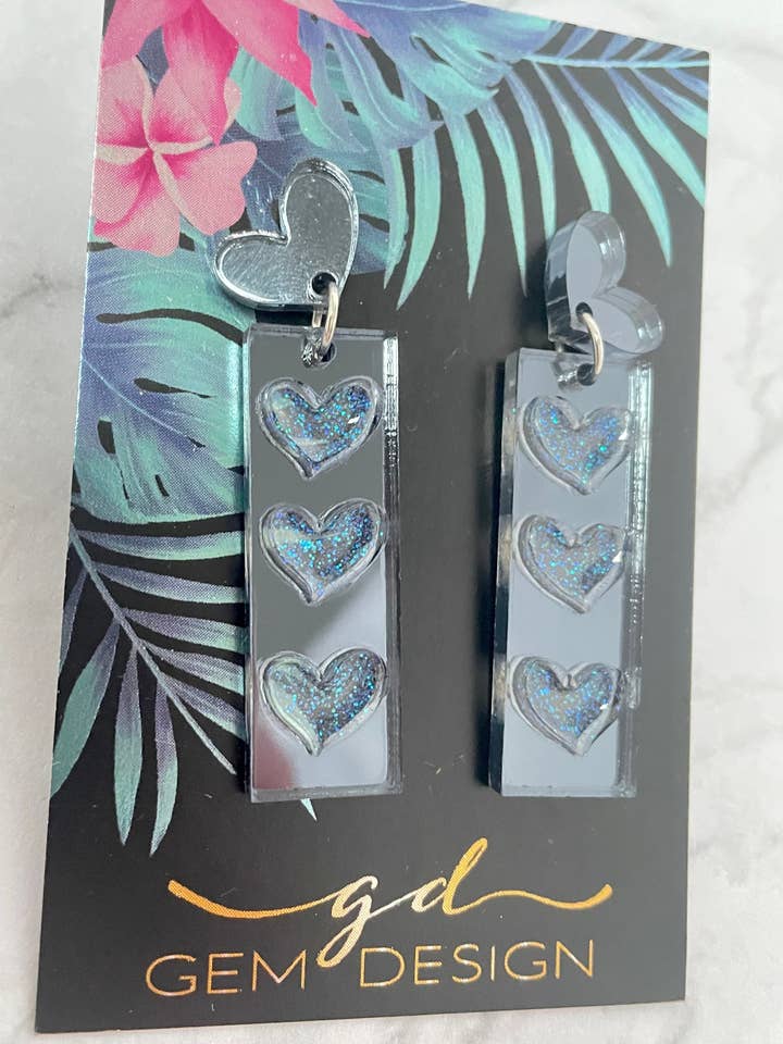 Hjerter akryl erklæring øreringe med harpiks Glitter for engroshandel hos Gem Design UK