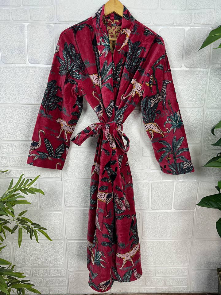 Luxury Velvet Robe Unisex Kimono Jacket Reversible Silk for wholesale by The Eastern Loom