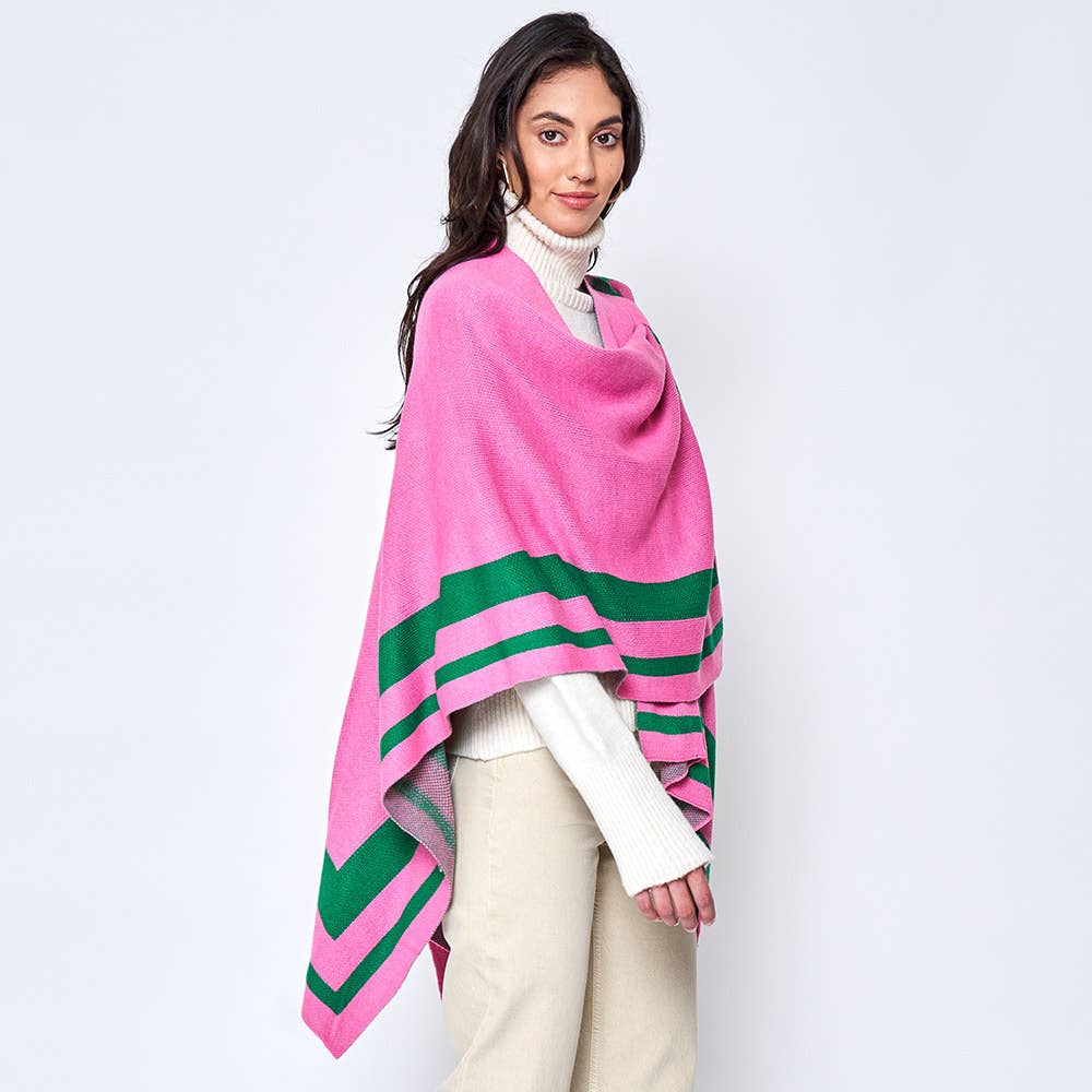 Sensibling Corp. - Venta al por mayor Poncho - Mujer - Poncho Ruana con correa de hombro a rayas
4