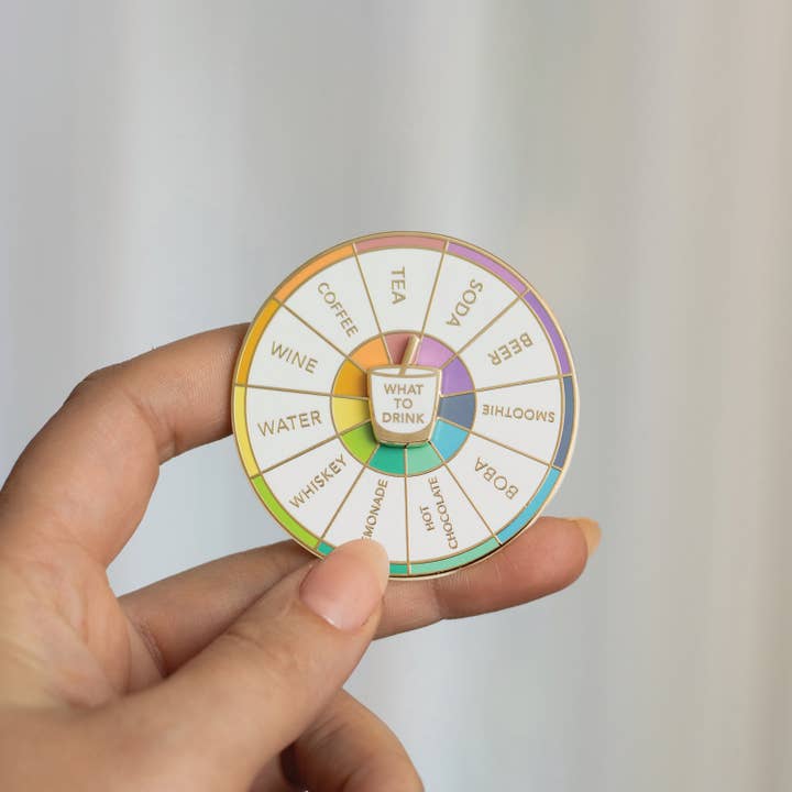 Occasionalish - Wholesale Lapel Pin/Button - What To Drink Spinning Enamel Pin, Interactive Pin