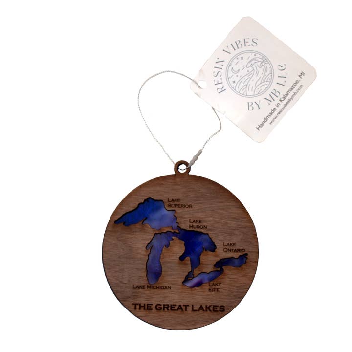 The Great Lakes Round Ornament for wholesale by Resin Vibes by MB
