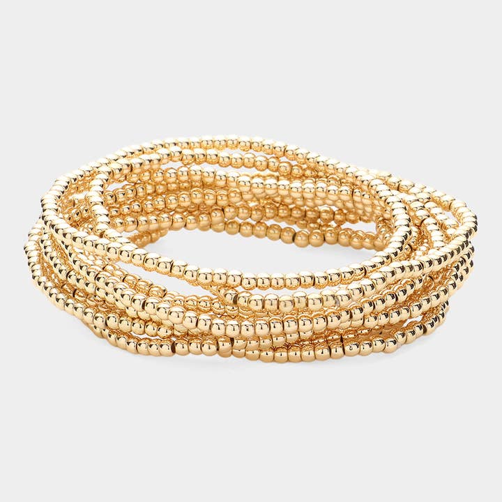Sensibling Corp. - Wholesale Beaded Bracelet - 10PCS - Metal Ball Stretch Multi Layered Bracelets8