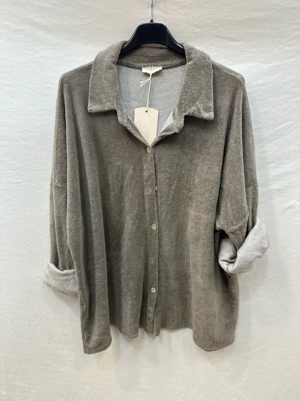 Mimi & Gogo - Wholesale Button Down Shirt - Women's - Cotton Terry Button-Up Shirt @5094_ChCotEponge3