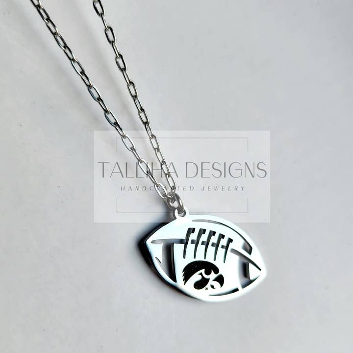 Talliha Designs - Wholesale Pendant/Charm Necklace - University of Iowa Hawkeye Stainless Steel Engraved Necklace