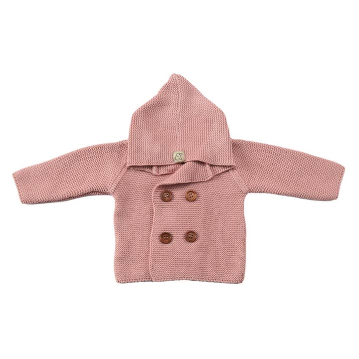 Rosa zweireihige Kapuzen-Strickjacke für Babys und Kinder für den Großhandel von Baboo