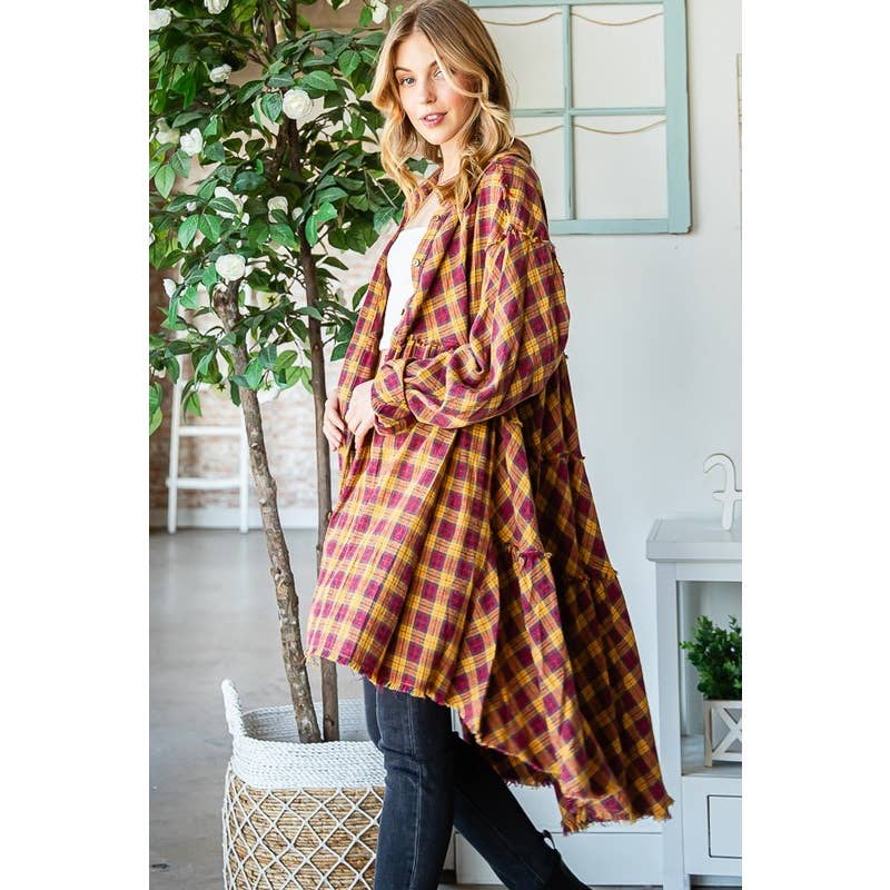 Oli&Hali - Wholesale Shirt - Women's - WASHED TIERED RUFFLE BACK DETAIL PLAID TUNIC SHIRT2