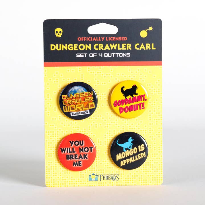 Dungeon Crawler Carl Button Pin Set | Dungeon Crawler Carl for wholesale by Kingdom of Threads