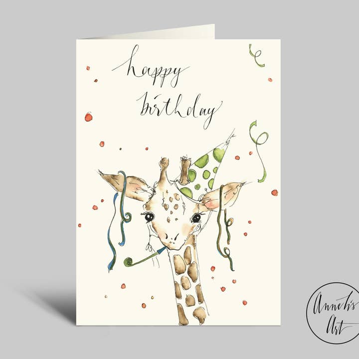 Annelis Art International - Venta al por mayor Tarjetas de cumpleaños - Tarjeta de cumpleaños | Jirafa con trompeta de juguete | + Sobre
