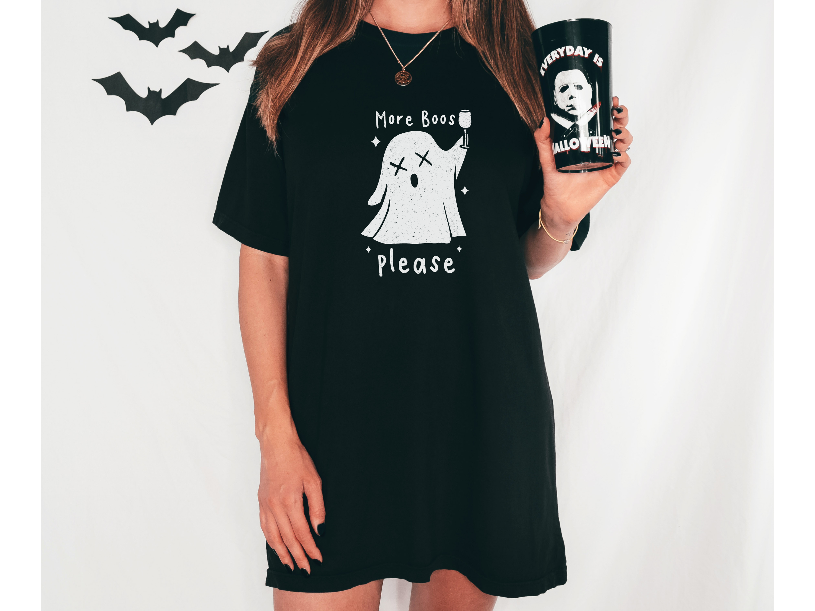 Stiles Tee Co. - Wholesale Screen Printed T-Shirt - Women's - Halloween Ghost Shirt – More Boo’s Please Wine Tee0