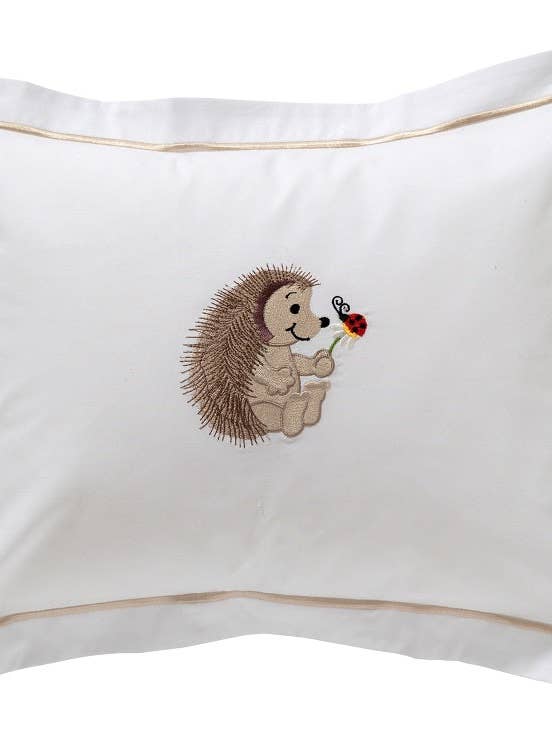 Baby Boudoir Pillow Cover, Hedgehog & Ladybug (Beige) for wholesale by Jacaranda Living