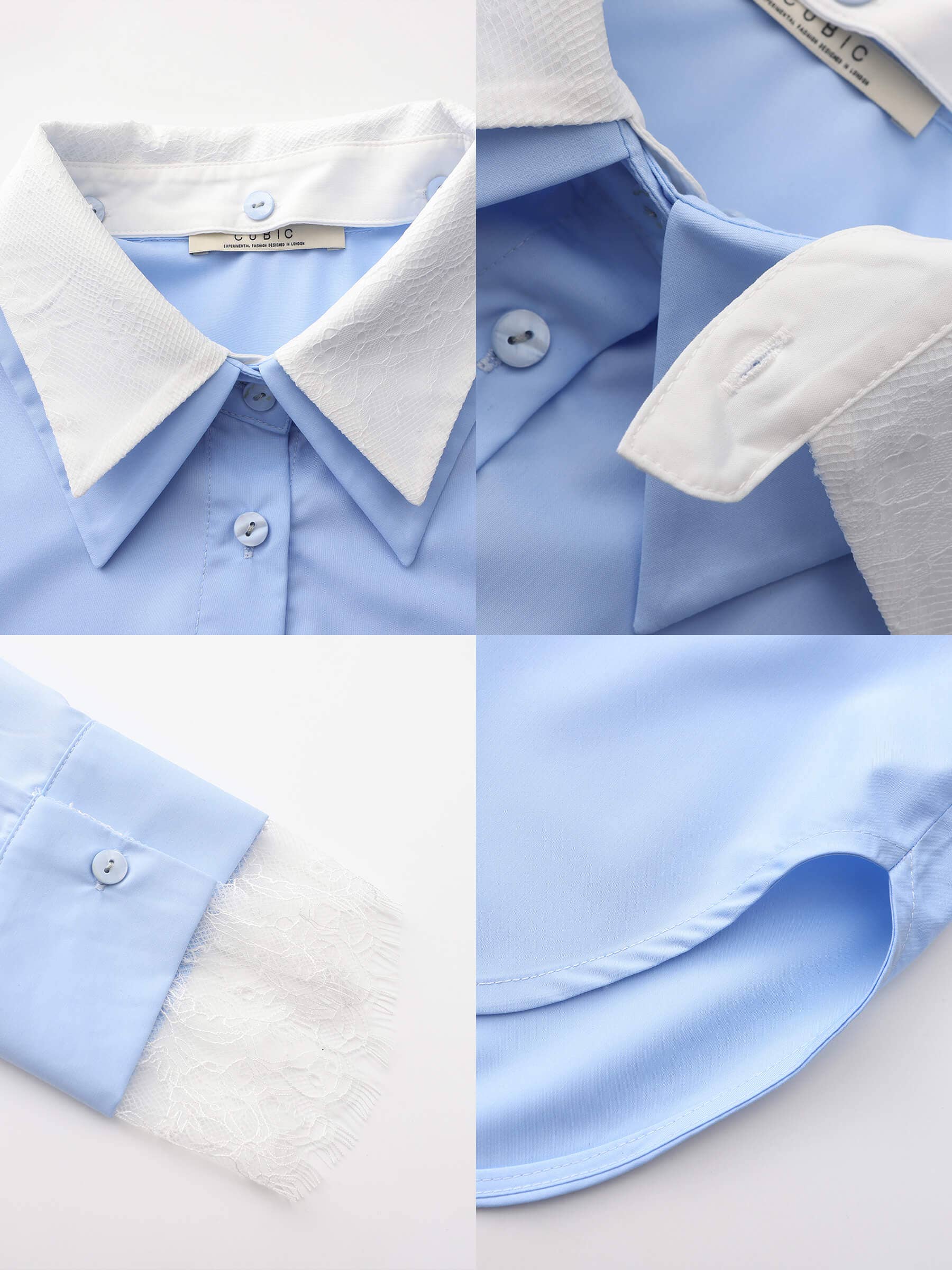 CUBIC - Wholesale Button Down Shirt - Women's - Double Wing Collar Shirt with Detachable Lace Collar2