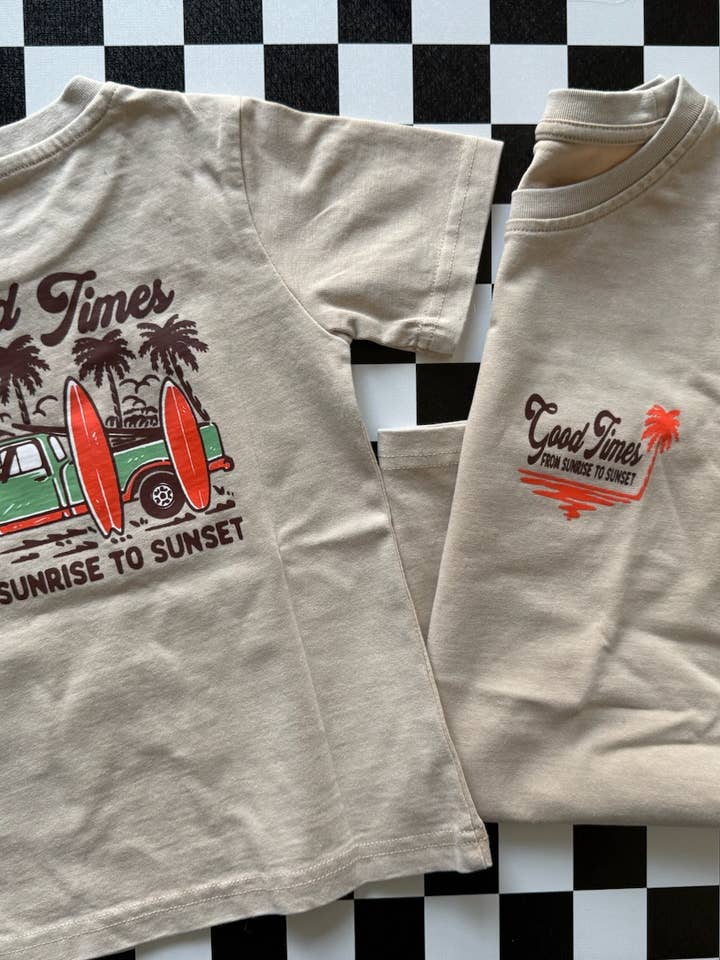 Gute Zeiten - Acid-Wash-Kinder-T-Shirt - Strand-Grafik-T-Shirt für den Großhandel von Son and Co Apparel