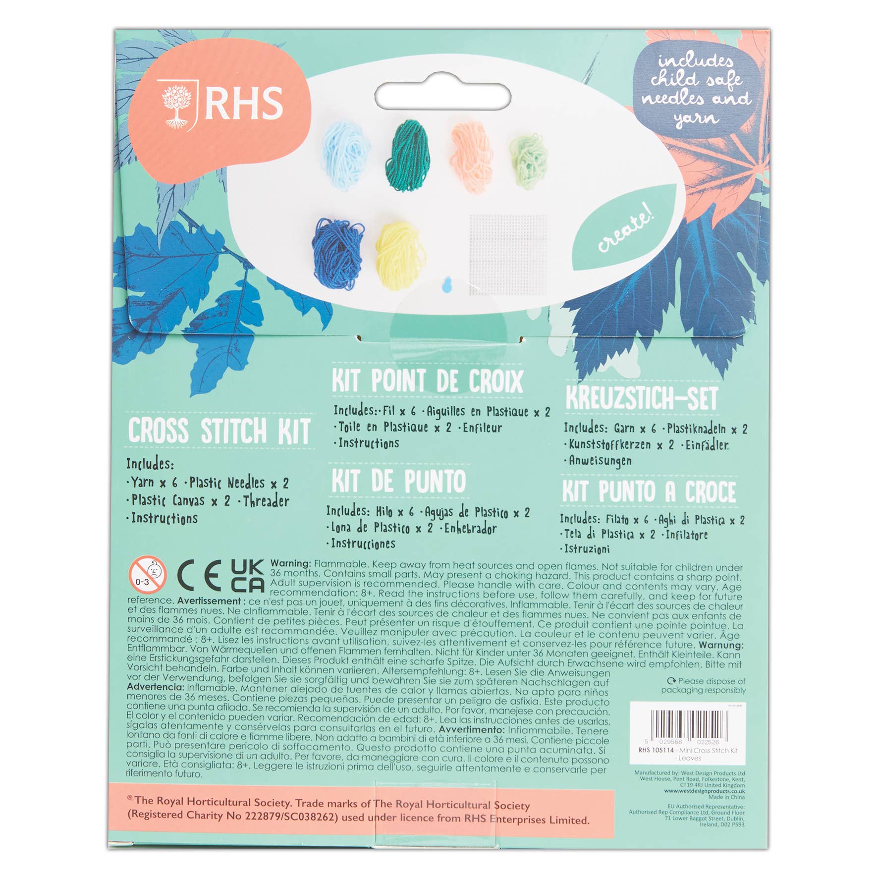 West Design Products - Wholesale DIY craft kit – Child - Royal Horticultural Society Mini Cross Stitch Kit Leaves2